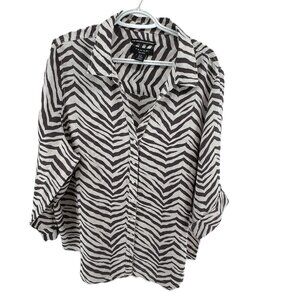 Tahari 100% Linen Zebra Print Button-Up Shirt Size 2X coastal grandma loganlook
